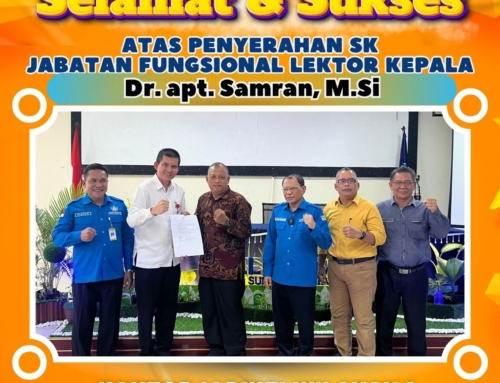 Selamat Kepada Dr. apt. Samran, M.Si atas SK Lektor Kepala dari Ketua LLDikti Wilayah 1